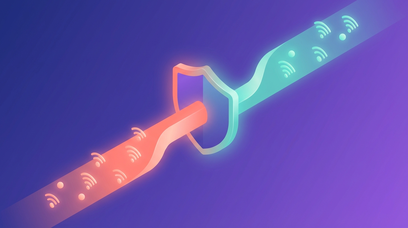 Abstract isometric shield filtering negative and positive signals