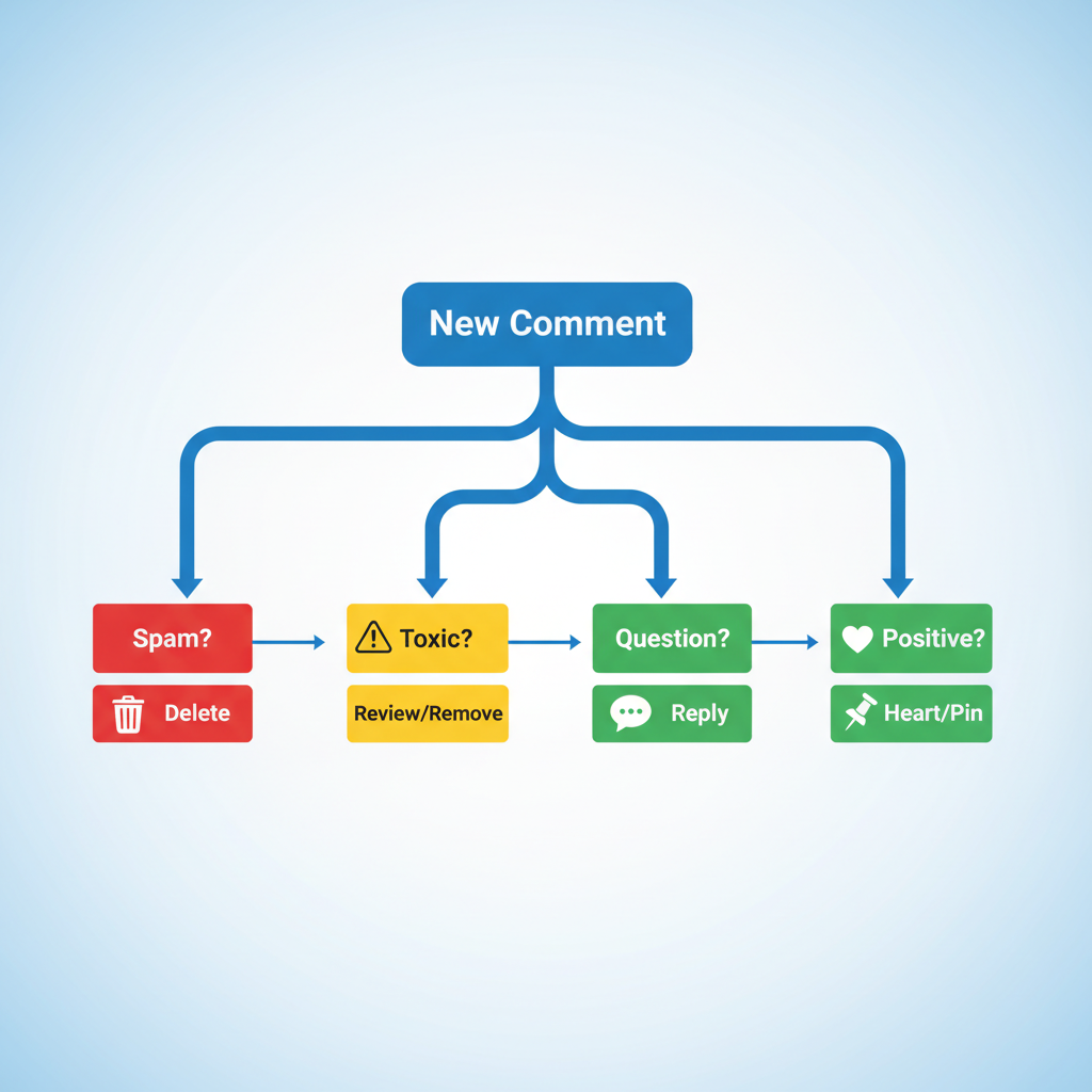 Flowchart showing YouTube comment moderation workflow from detection to action