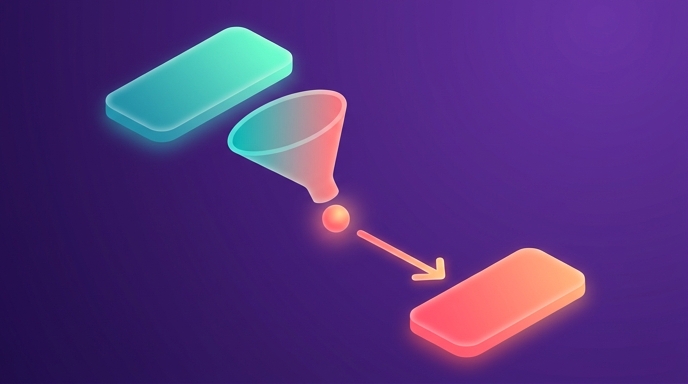 Abstract geometric shapes representing a viral video's audience funneling toward the next upload