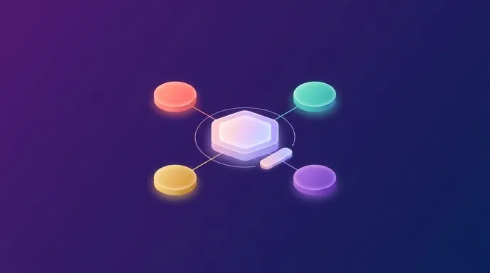Abstract geometric shapes representing question clusters being matched to templated answers