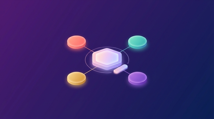 Abstract geometric shapes representing question clusters being matched to templated answers