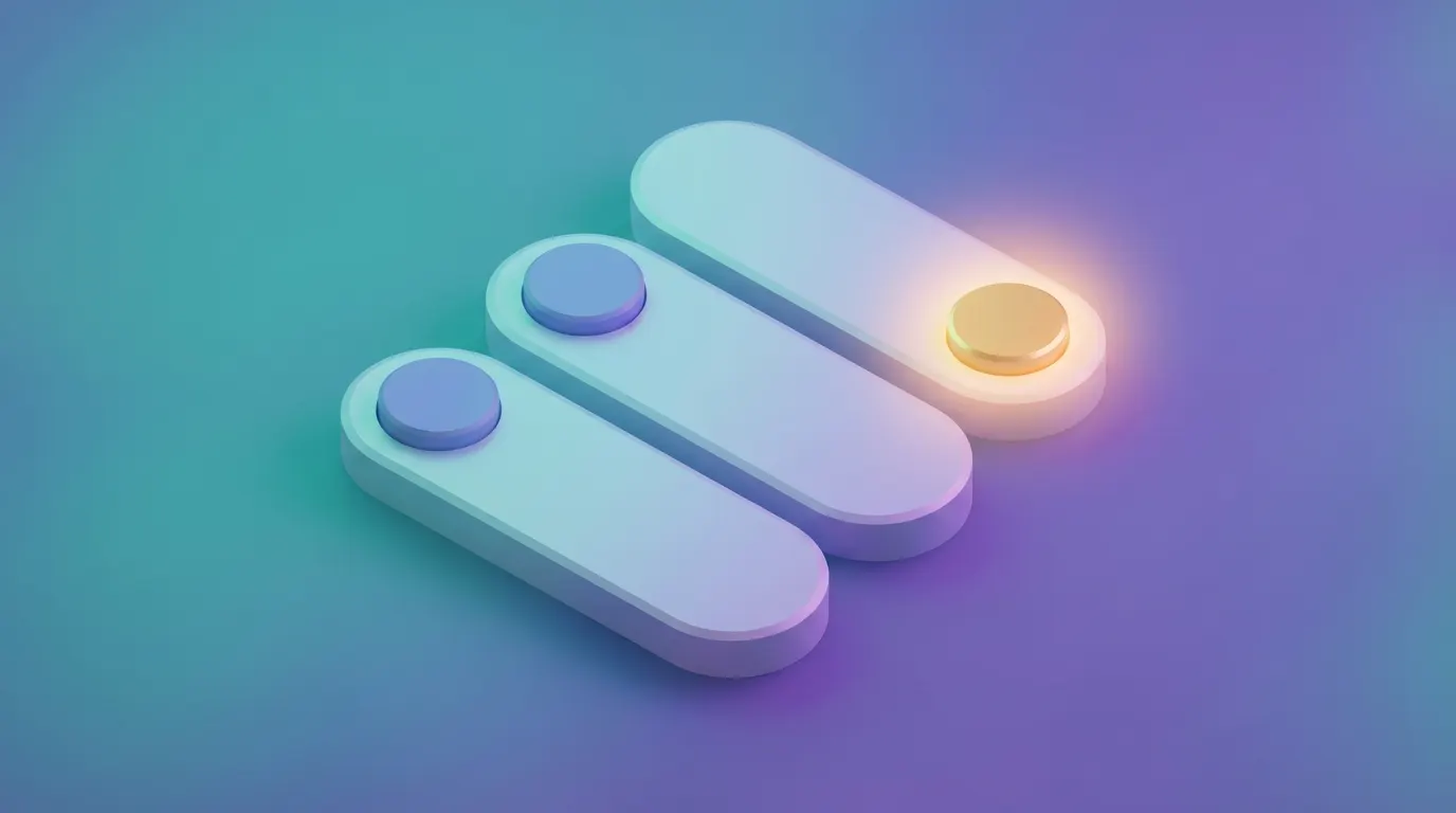 Abstract geometric toggle switches representing individual video setting controls