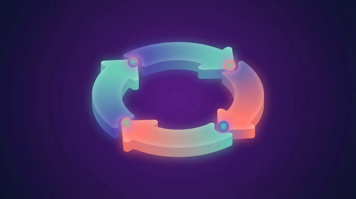 Abstract circular flywheel diagram representing the comment engagement cycle