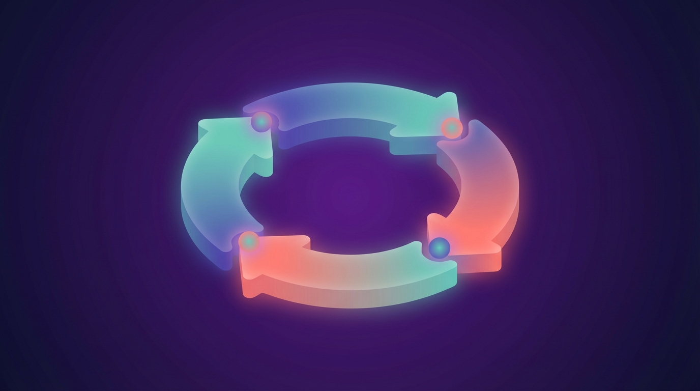 Abstract circular flywheel diagram representing the comment engagement cycle