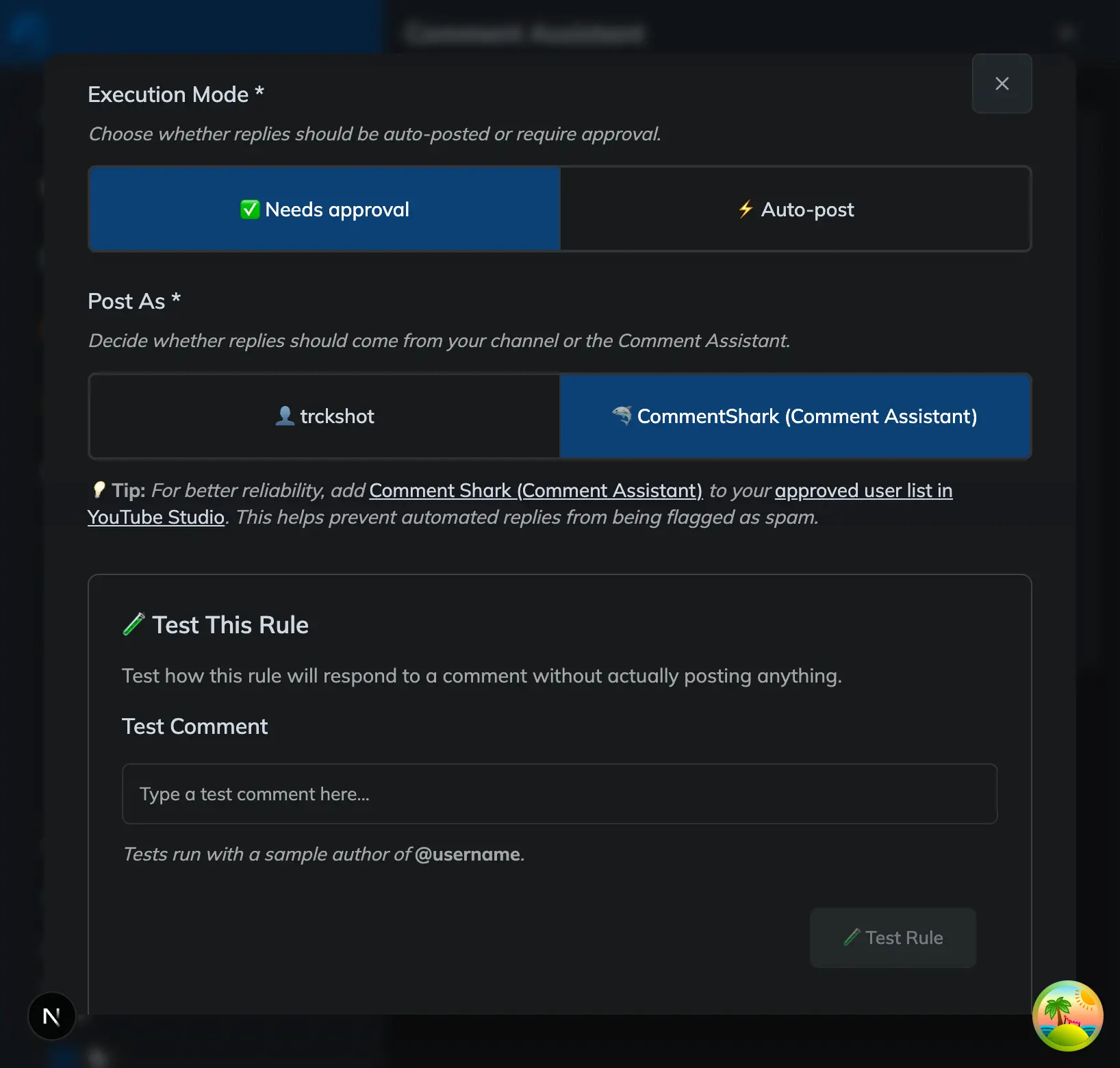 AI reply editor displaying personalized responses for YouTube comments with approval controls