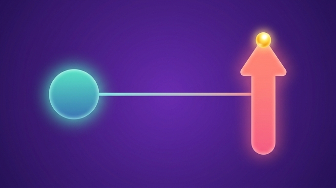 Abstract circle connected to a rising upward arrow representing comment-to-revenue conversion through affiliate links