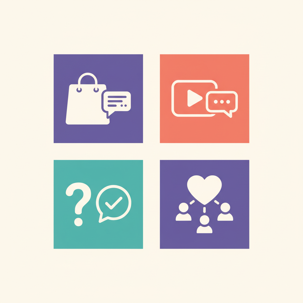 Visual representation of different use cases for comment automation including sales, support, and community