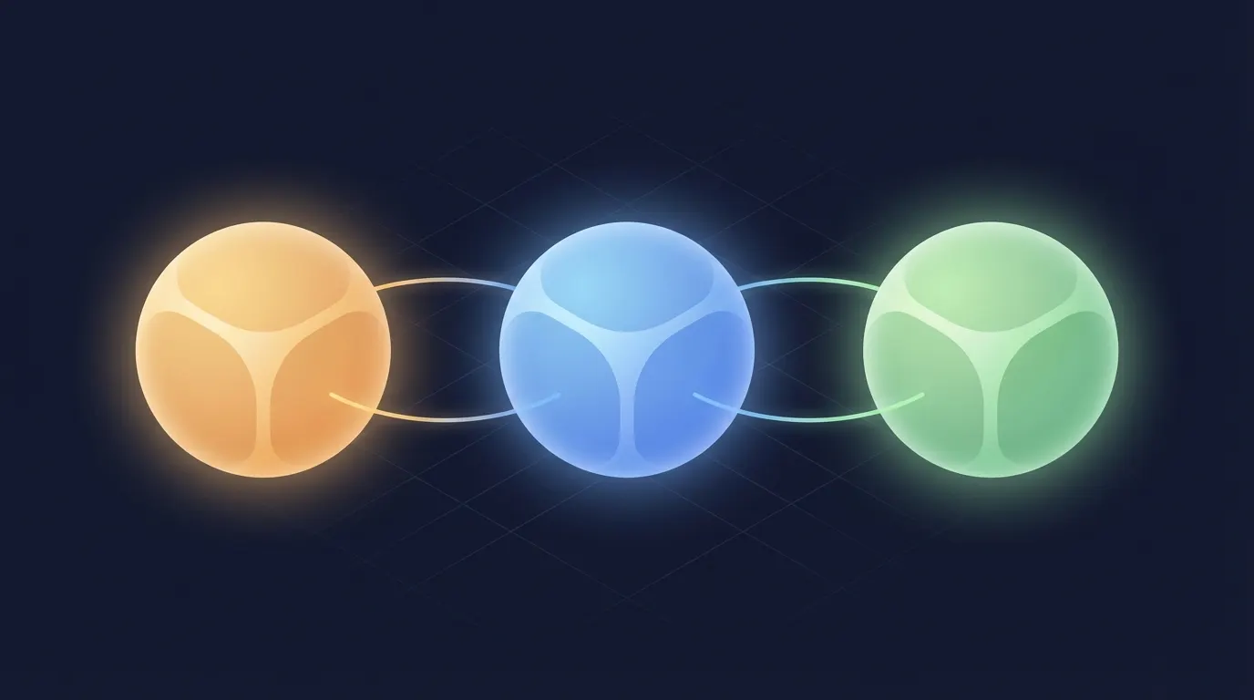 Abstract illustration of three connected automation nodes