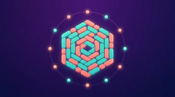 Abstract geometric pattern of interlocking shapes representing precise regex pattern matching
