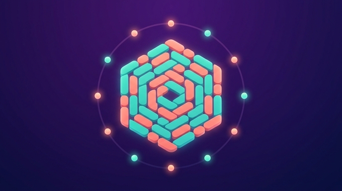 Abstract geometric pattern of interlocking shapes representing precise regex pattern matching