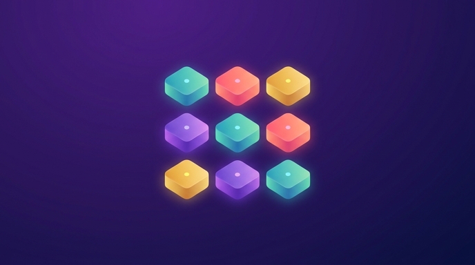 Abstract grid of distinct shapes representing the library of regex patterns for comment filtering