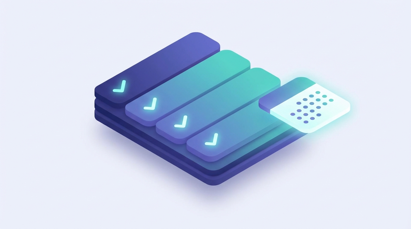 Isometric layered checklist board illustrating pre-launch giveaway rule checks