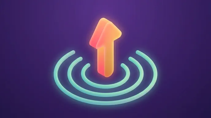 Abstract central rocket shape surrounded by concentric rings representing a product drop launch