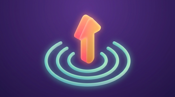 Abstract central rocket shape surrounded by concentric rings representing a product drop launch