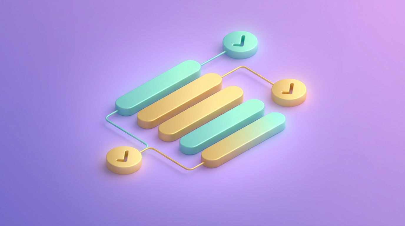 Abstract queue and checkmark shapes representing team approval workflow for YouTube comments