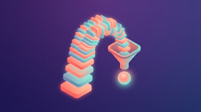 Abstract geometric stack of comment shapes overflowing rapidly upward with a small triage funnel on the side