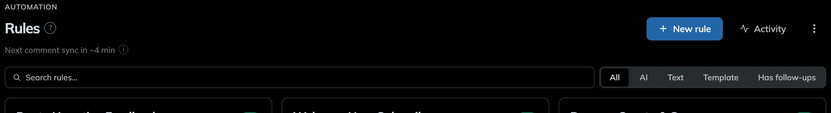 The Rules tab header with the New rule button highlighted
