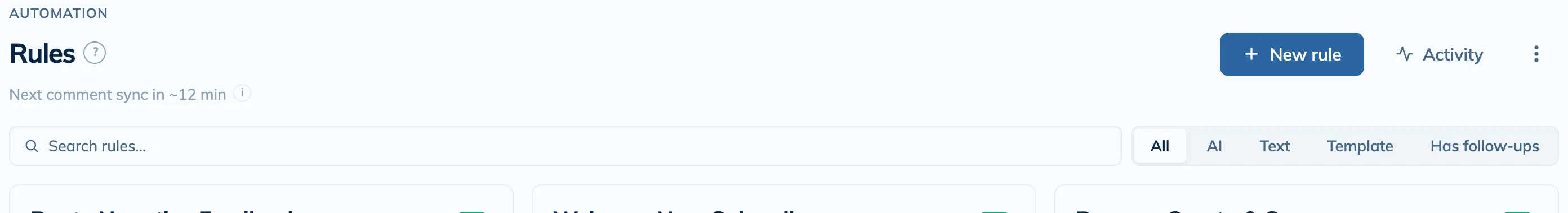 The Rules tab header with the New rule button highlighted