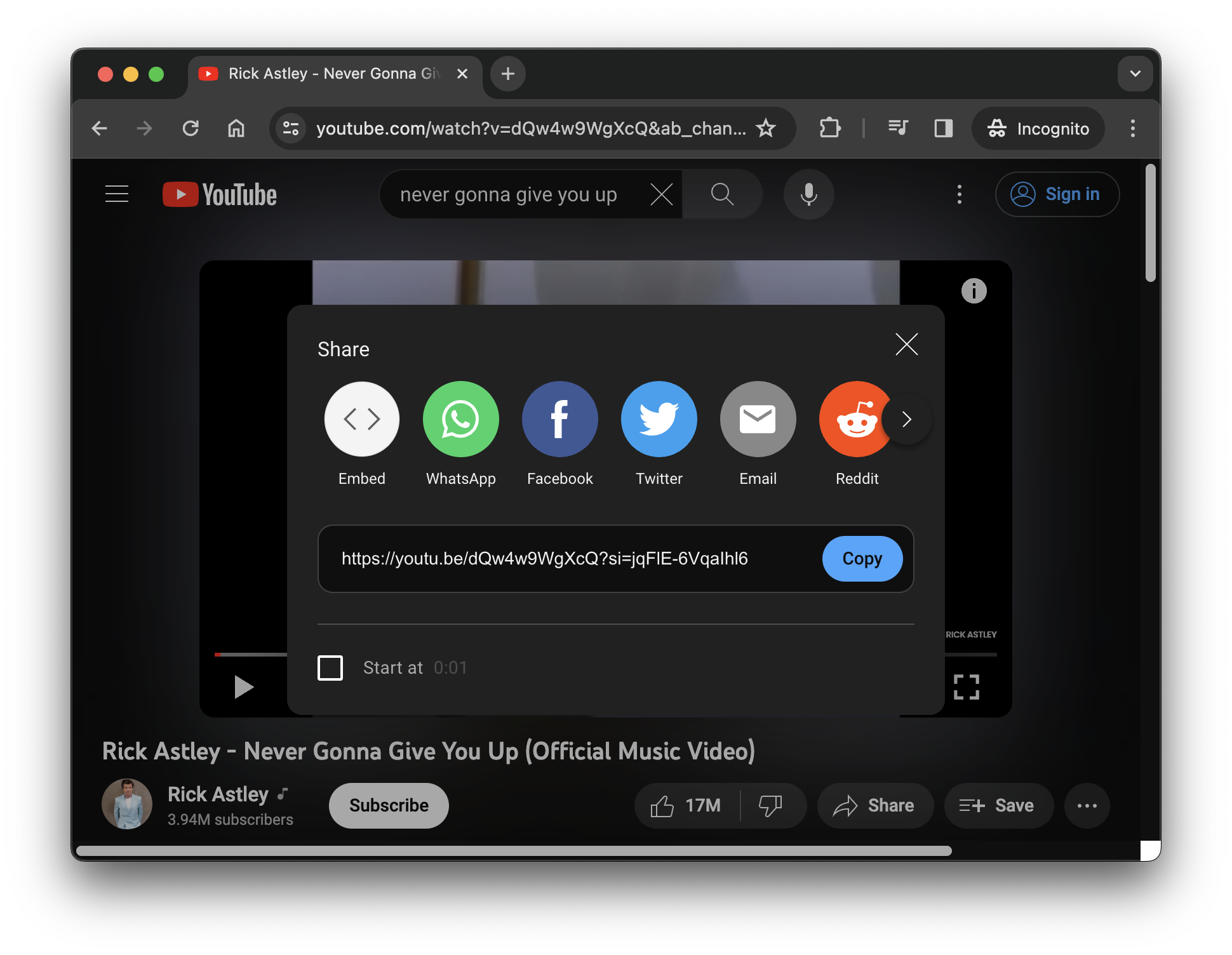 how to share a youtube video url or id